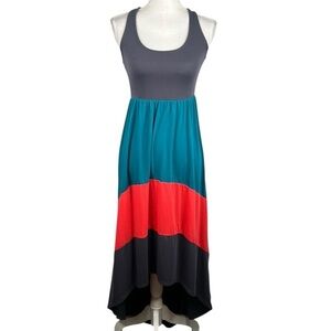 Mossimo Color Block Orange Gray Green Summer Spring Razor Back Maxi Dress XS